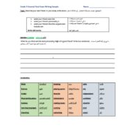 ورقة عمل Final Exam Writing Sample اللغة الإنجليزية الصف التاسع