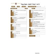اللغة الإنجليزية أوراق عمل (Pop Quiz -Unit 7) للصف الخامس مع الإجابات
