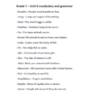 اللغة الإنجليزية أوراق عمل (Unit 8 vocabulary and grammar) للصف السابع