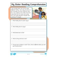 حل ورقة عمل My Sister Reading Comprehension اللغة الإنجليزية الصف الثالث