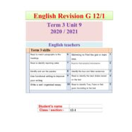 أوراق عمل English Revision الصف الثاني عشر مادة اللغة الإنجليزية