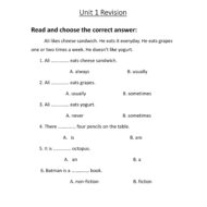 أوراق عمل Unit 1 Revision اللغة الإنجليزية الصف الثالث