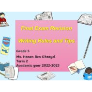 مراجعة Final Exam Revision Writing Rules and Tips اللغة الإنجليزية الصف الخامس - بوربوينت