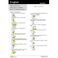 اللغة الإنجليزية اوراق عمل (Vocabulary & Grammar) للصف الثامن مع الإجابات