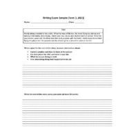 نموذج Writing Exam Sample اللغة الإنجليزية الصف السادس