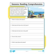 حل ورقة عمل Seasons Reading Comprehension اللغة الإنجليزية الصف الثالث