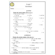 أوراق عمل تدريبات اللغة الإنجليزية الصف السابع