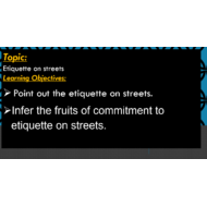 درس Etiquette on streets لغير الناطقين باللغة العربية الصف الخامس مادة التربية الاسلامية - بوربوينت