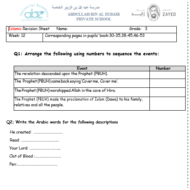 التربية الإسلامية أوراق عمل (مراجعة) لغير الناطقين باللغة العربية للصف الثالث