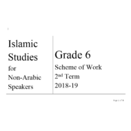 التربية الإسلامية خطة الفصل الثاني لغير الناطقين باللغة العربية للصف السادس