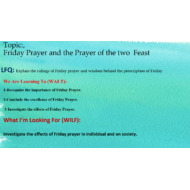 درس Friday Prayer and the Prayer of the two Feast لغير الناطقين باللغة العربية الصف الخامس مادة التربية الإسلامية - بوربوينت