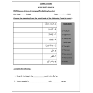 التربية الإسلامية ورقة عمل (Surat Al-Inshiqaq - he Splitting Asunder) لغير الناطقين باللغة العربية للصف الرابع