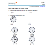 الرياضيات المتكاملة أوراق عمل (Clock) بالإنجليزي للصف الأول مع الإجابات