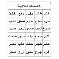 اللغة العربية لوحة (كلمات ثلاثية) للصف الأول