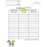 ورقة عمل درس التنوين اللغة العربية الصف الثاني