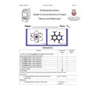 العلوم المتكاملة (Brochure Project (Atoms and Molecules بالإنجليزي للصف الخامس