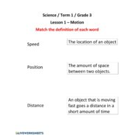 ورقة عمل Motion العلوم المتكاملة الصف الثالث