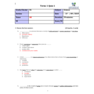 العلوم المتكاملة أوراق عمل (الاختبار الأول) بالإنجليزي للصف السادس مع الإجابات