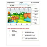 ورقة عمل Map Earth’s Feature العلوم المتكاملة الصف الرابع