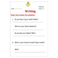 ورقة عمل تدريبات Writing اللغة الإنجليزية الصف الرابع