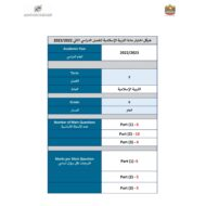 هيكل امتحان التربية الإسلامية الصف السادس الفصل الدراسي الثاني 2022-2023