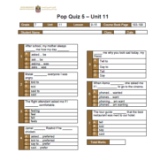 اللغة الإنجليزية (Pop Quiz unit 11) للصف السابع مع الإجابات