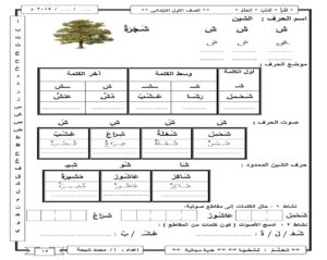 أنشطة إثرائية لحرف الشين بمواضعة المختلفة وأشكاله والمدود