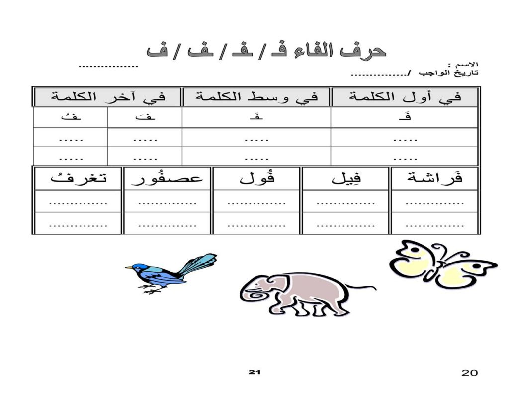 نشاط إثرائي أصوات حرف الفاء بمواقعة المختلفة حروفي