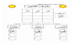 أنشطة كتابية لتعليم الأطفال حرف الشين بالحركات ومواقعه المختلفة