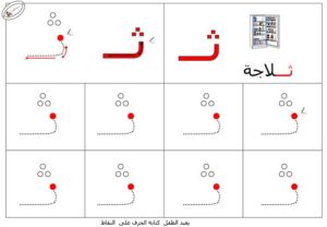 نشاط تعلم تدريب على طريقة كتابـة حرف الثاء بطريقة سهلة