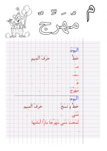 مذكرة كتابية خط ونسخ للحروف الهجائية مع صور داله على الحرف