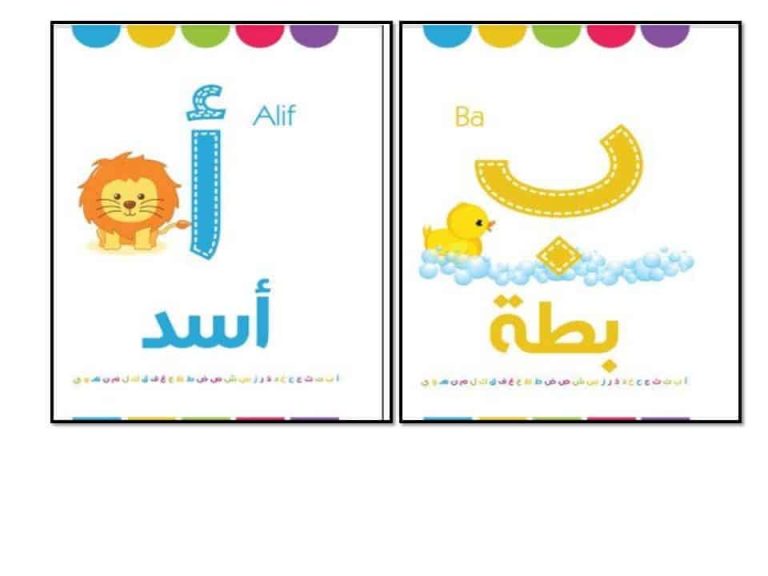 بطاقات تعليمية للحروف الهجائية مع صور توضيحية لتعليم الأطفال