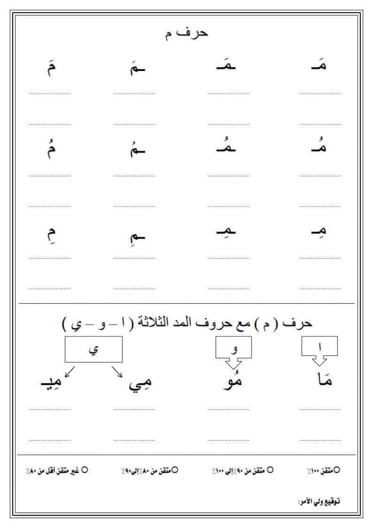 تدريبات كتابية على الحروف العربية