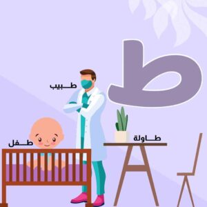 بطاقة حرف الطاء مع الكلمات تبدأ بالحرف