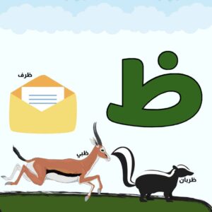 بطاقة حرف الظاء مع الكلمات تبدأ بالحرف