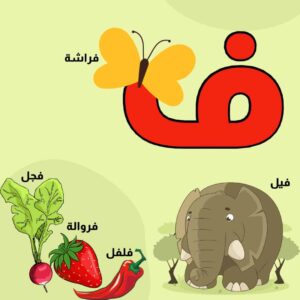 بطاقة حرف الفاء مع الكلمات تبدأ بالحرف