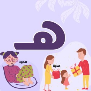 بطاقة حرف الهاء مع الكلمات تبدأ بالحرف