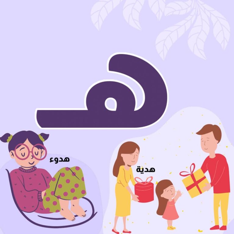 بطاقة حرف الهاء مع الكلمات تبدأ بالحرف