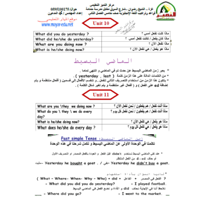 ملزمة التراكيب والقواعد لمادة اللغة الانجليزية للصف الخامس الفصل الثاني