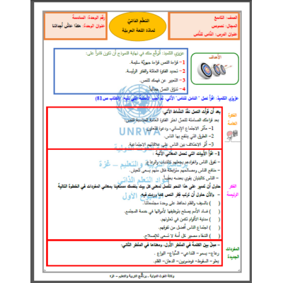 عربي للصف التاسع قراءة ونصوص الفصل الثاني