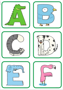 بطاقات الحروف الابجدية الانجليزية باشكال جميلة للاطفال