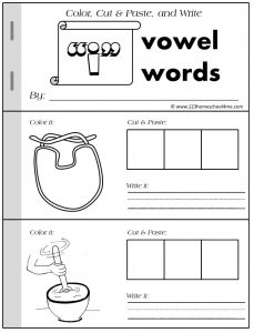 مذكرة تدريبات اللغة الانجليزية للاطفال vowel words