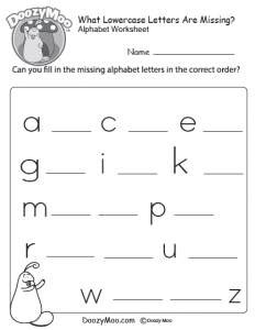 مذكرة Find the Missing Lowercase Letters Worksheet للاطفال