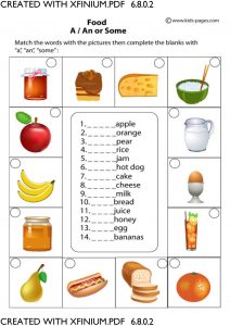 مذكرة تدريبات Food worksheets باسماء انواع الغذاء باللغة الانجليزية