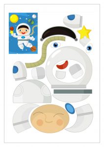 نشاط قص وتركيب ولصق ملون لرائد الفضاء ممتع للاطفال