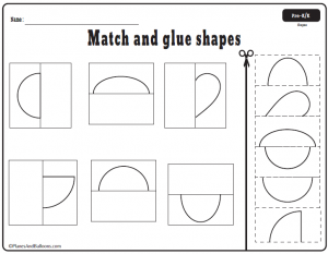 اوراق عمل قص ولصق Match and glue shapes