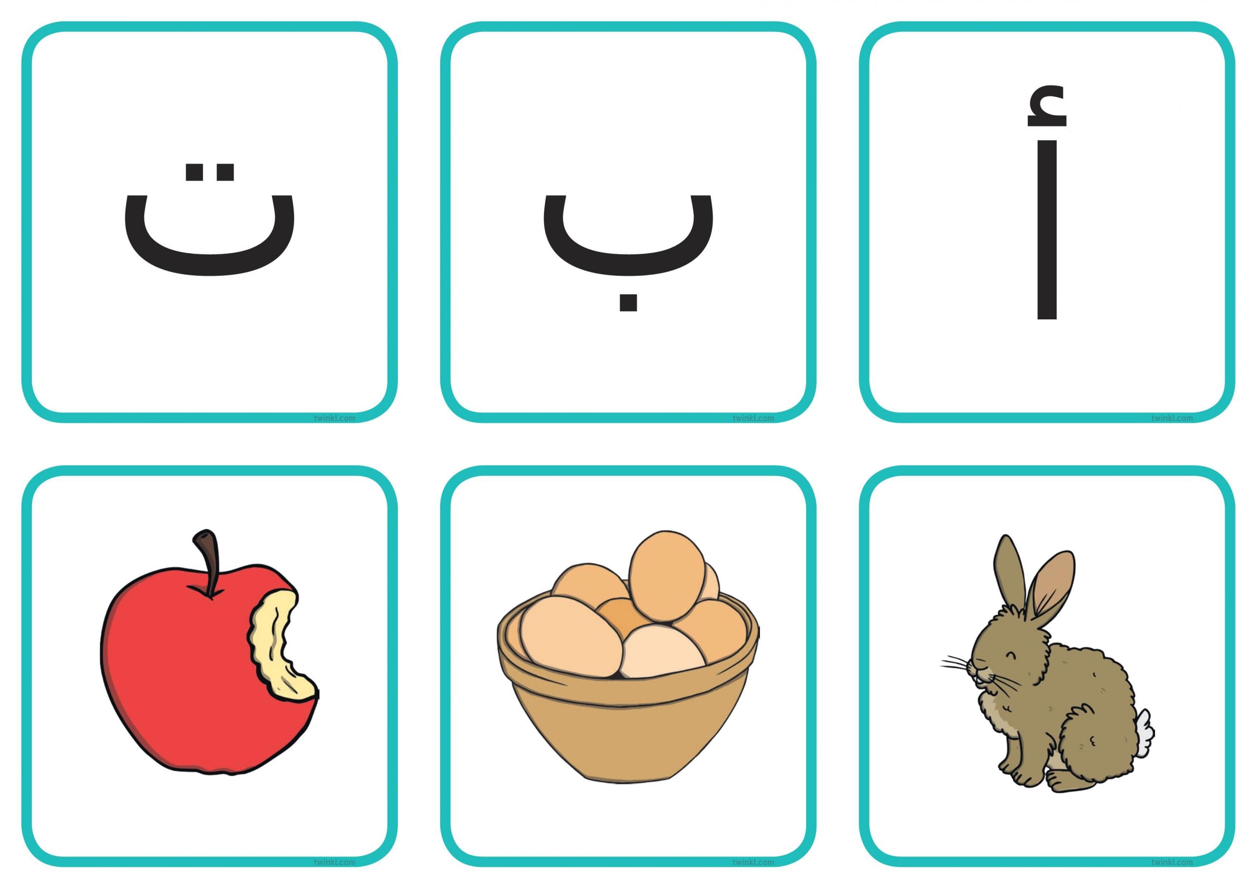 بطاقات الحروف العربية مع الصور