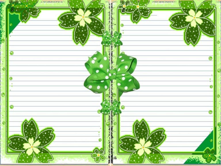 صفحات مسطرة لغرض الكتابة مزينة باللون الأخضر اللامع مصممة على البوربوينت