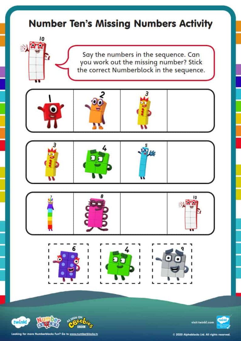 Number 10's Missing Numbers Activity For Children