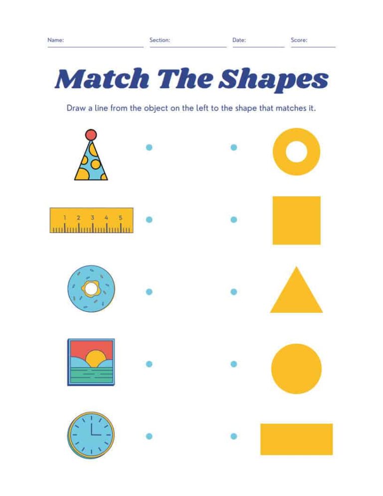 ورقة عمل Match The Shapes لتعليم الأطفال الأشكال الهندسية